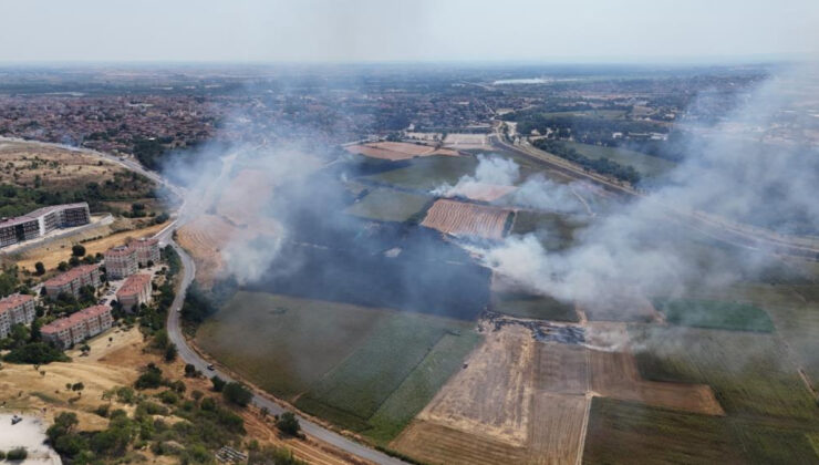Edirne’de anız yangını: Yerleşim alanlarına gelmeden söndürüldü