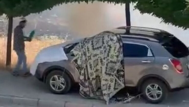 Elazığ’da gençler, yangının yaklaştığı aracı kurtardı