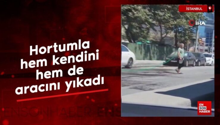 İstanbul’da hortumla hem kendini hem de aracını yıkadı