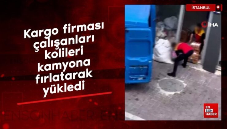 İstanbul’da kargo firması çalışanları kolileri kamyona fırlatarak yükledi