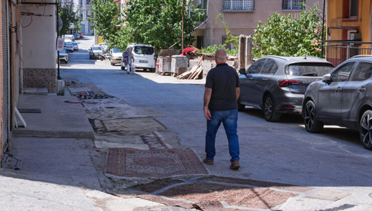İzmir’de altyapı çalışmaları yarım kaldı: Mahalleli bozuk yola halı serdi