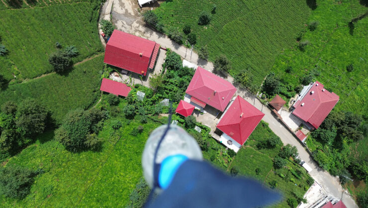 Rize’de ‘drone’ ile çay bahçesine su servisi