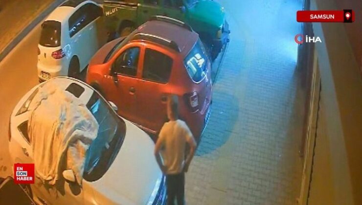 Samsun’da park halindeki arabanın üzerine battaniye örtüp ateşe ver