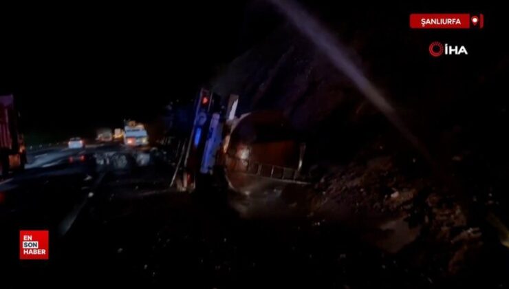Şanlıurfa’da devrilen akaryakıt tankeri yandı