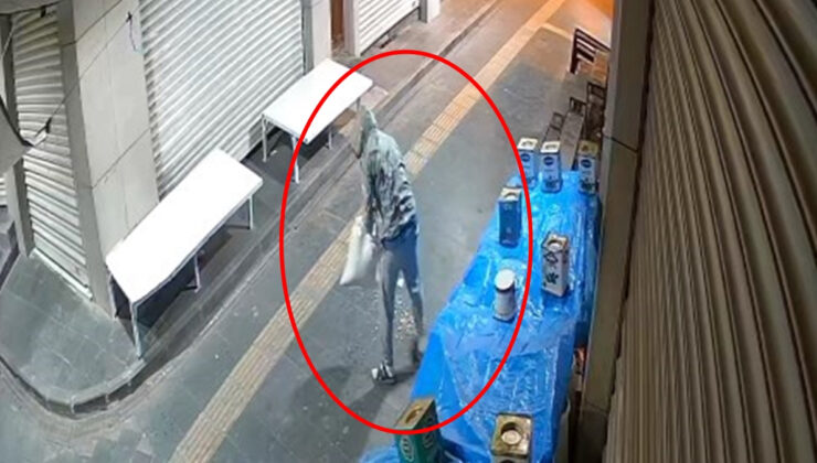 Siirt’te dükkan önünden fıstık hırsızlığı kamerada