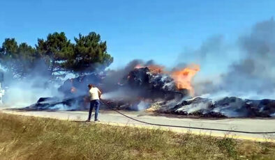 Tekirdağ’da saman yüklü traktörde çıkan yangın tarlaya sıçradı