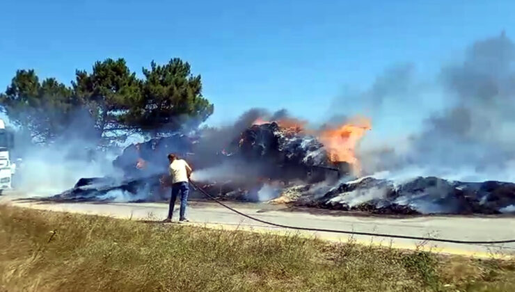 Tekirdağ’da saman yüklü traktörde çıkan yangın tarlaya sıçradı