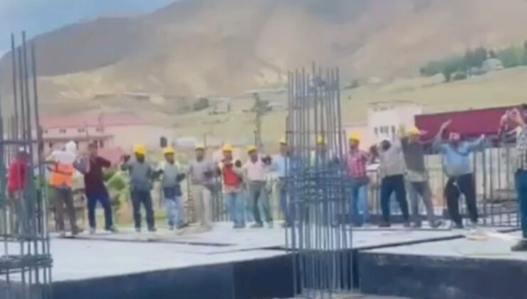 Van’da inşaat emekçileri düğün salonundan gelen müzikle halay çekti